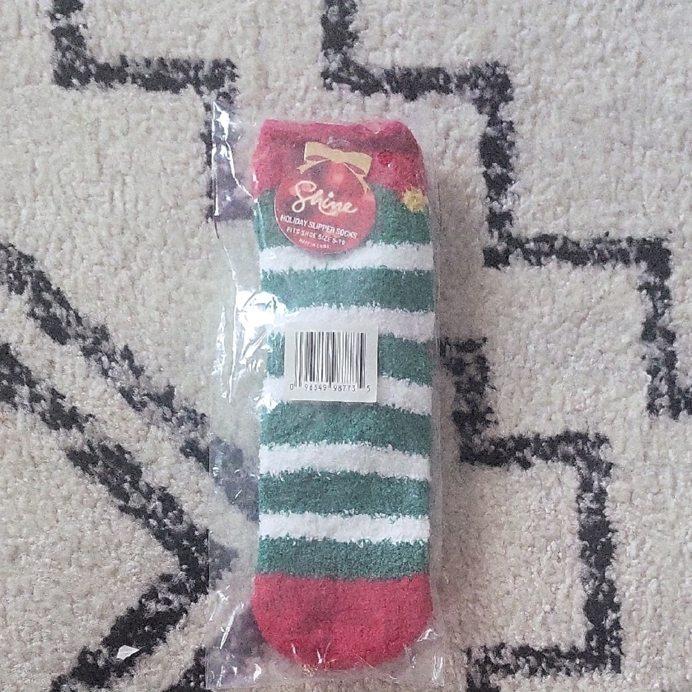 Festive Red and Green Striped Slipper Socks